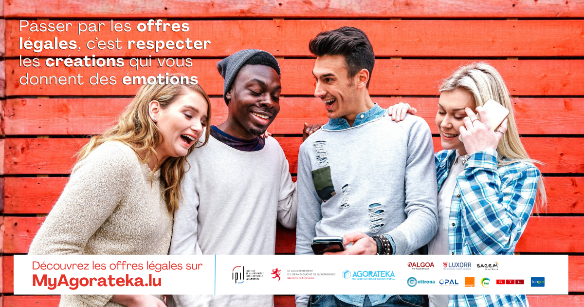 Image illustrant un slogan qui fait la promotion du site MyAgorateka.lu - Passer par les offres légales, c'est respecter les créations qui vous donnent des émotions.